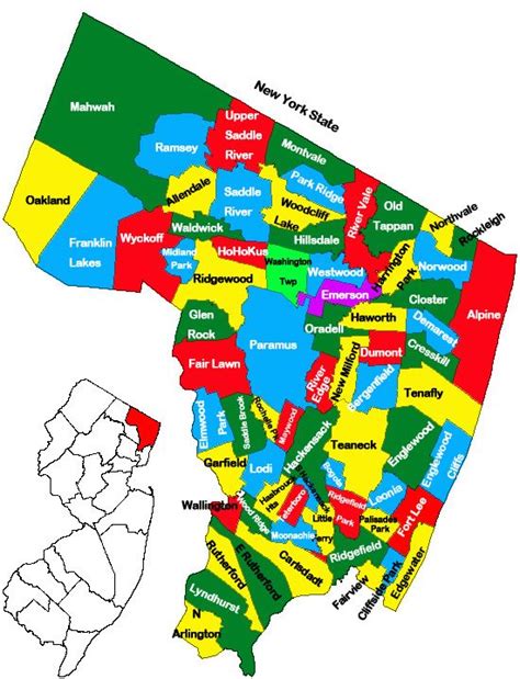map of bergen county nj showing towns